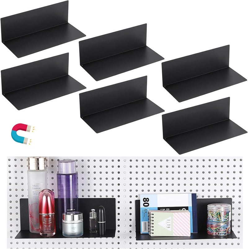Kokone 6 Pack Magnetic Pegboard Shelves for Storing or Displaying, 10x4.3 Inch Flat Display Shelves for Pegboard, Wall Pegboard Shelves Accessories Steel Tray for Garage Workshop Craft Room Organizer - Image 1